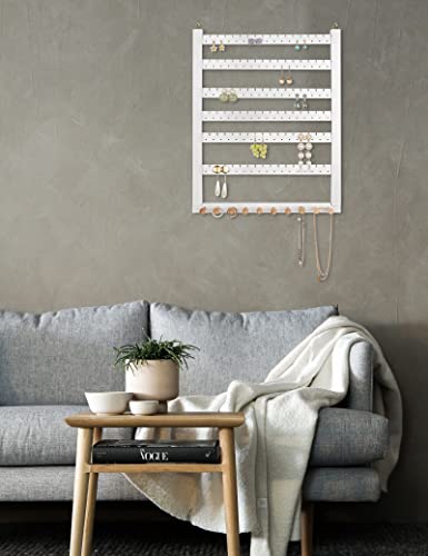 Mymazn Easy Assemble Solid Beech Wood Earring Wall Holder Hanging Jewelry Organizer Necklace Holder Earring Hanger Wall Mount Jewelry Organizer For Necklaces Rings Scruncies Organization #TOP6