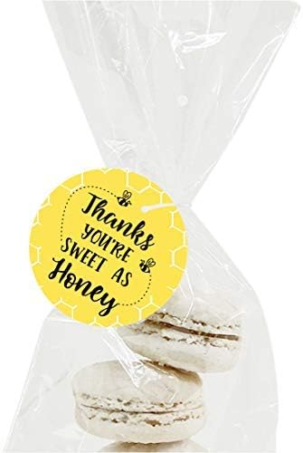 Andaz Press Busy Little Bee Black and Yellow Baby Shower Birthday Party Collection, Round Circle Gift Tags, Thanks You're Sweet as Honey, 24-Pack