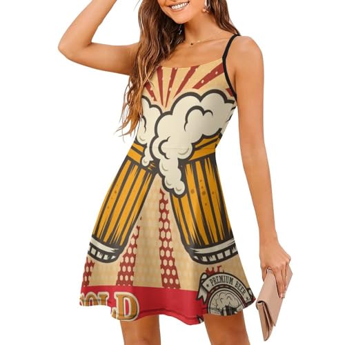 Cami dress imprimé bière rétro avec fines bretelles spaghetti