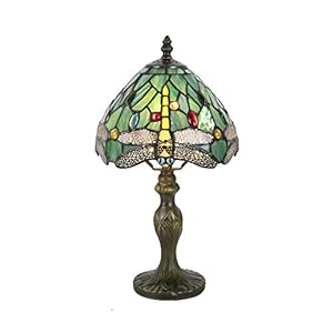 Tokira Tiffany lamp, blauwe libelle Tiffany tafellamp E14, glasschilderwerk ouderwetse kleine tafellamp, 8 inch Europese klassieke nachtlampje, wordt geleverd met LED-lamp