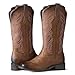 Rollda Women's Cowboy Boots Cowgirl Boots for Women Square Toe Western Boots Mid Calf Boots with Chunky Heel Dark Brown Size 8.5