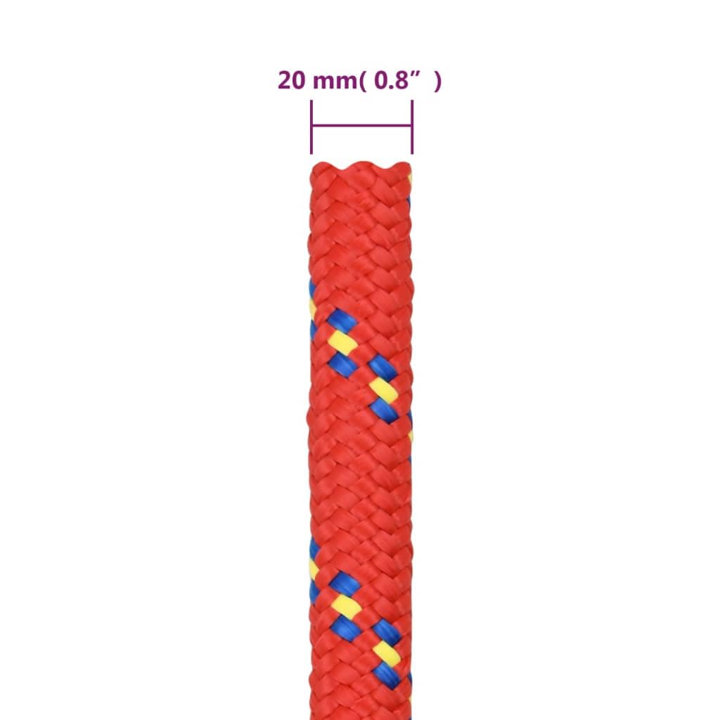 vidaXL Corde de Bateau Corde de Levage Câble d'Amarrage Ancrage Navire Lignes de Gréement Corde à Linge Rouge 20 mm 50 m Polypropylène