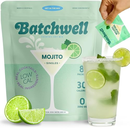 Mojito Cocktail Mix & Mocktail Mix | Mint Lime Drink Mix for Cocktails & Non-Alcoholic Drinks | Real Mint Flavor, No Artificial Sweeteners or Preservatives | Batchwell