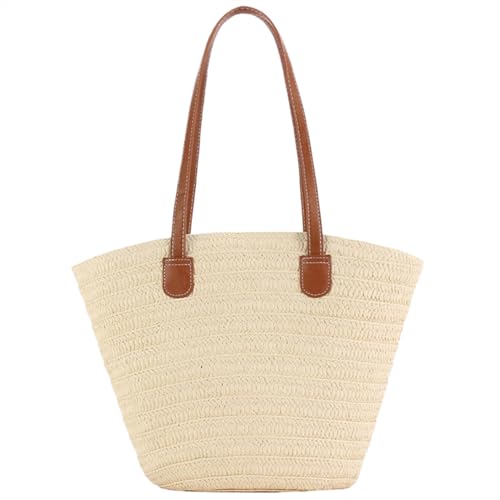 Straw Beach Handbag Super-Large Joker Shoulder Bag, Suitable for Travel, Beach Dinners and Gifts for Mom, Teachers Friends (Beige)