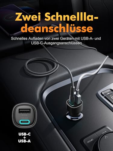 GRIFEMA 48W Zigarettenanzünder USB C 12V Adapter Auto PD und QC3.0 USB kfz ladegerät Auto Ladegerät Adapter Zigarettenanzünder Verteiler Steckdose mit iPhone 17 16 15 Pro Max Air iPad S24 S25 – Bild 4