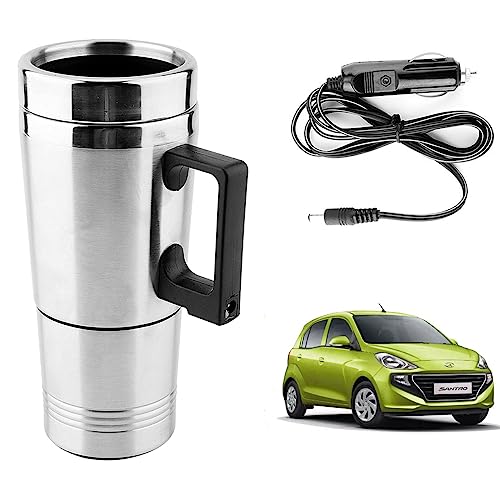 Image of Oshotto 12V Stainless Steel Car Heating Kettle /Mug, Travel Friendly electric Tea /Coffee maker Compatible with Hyundai Santro (300ml) - Silver
