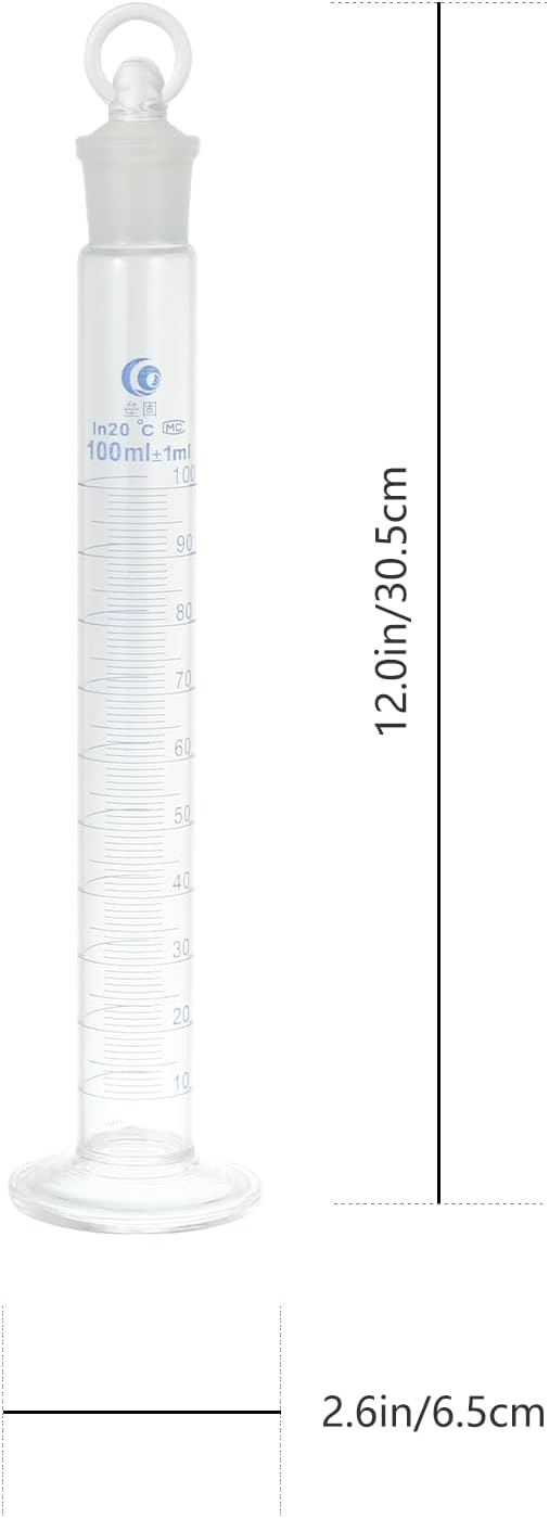 Didiseaon Thickened 100ml Glass Measuring Cylinder Graduated Laboratory Glass Cylinder with Stopper for Scientific Lab Test and Precise Liquid Measurement