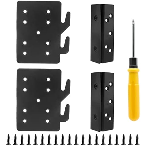 Biaungdo 2 Sets Bed Frame Bed Post Double Hook Slot Bracket, Metal 5" x 3.5" x 0.08" Heavy Duty Bed Rail Hooks Plates Bed Accessories for Wooden Bed Frame with Screws (Black) Cover