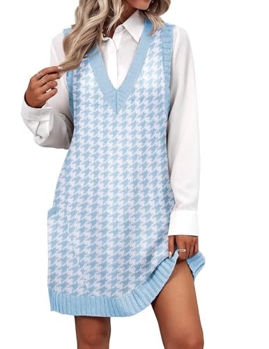 Image of Zeagoo Womens Sweater Vest Dress Pattern Knitted Pullovers Sweaters V Neck Tank Sweater Dress with Pockets