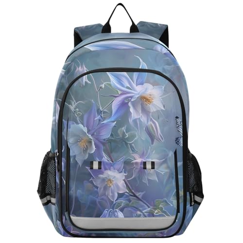 senya Ethereal Columbine Flowers Backpack Water-Resistant Bag Lightweight Bookbags with Reflective Strip