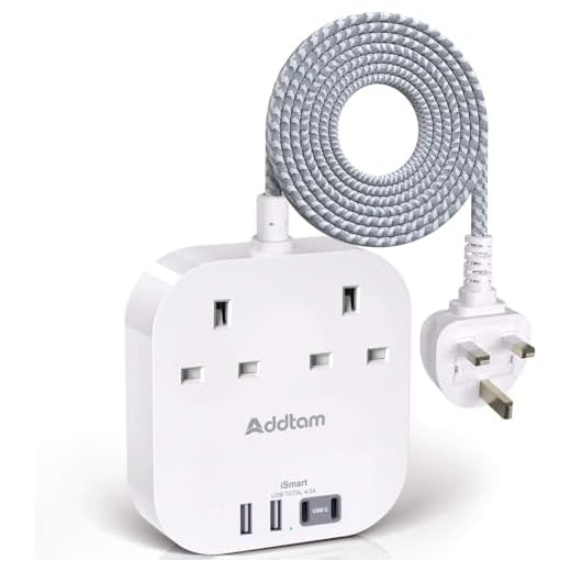Extension Lead, Power Strips with 2 Way Outlets 4 (4.5A, 2 Type C and 2 USB-A Port) Surge Protection Plug Extension Socket with 1.6M Braided cord for Home Office