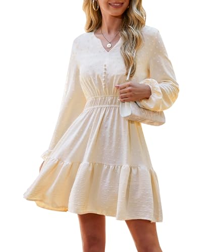 Robe trapèze décontractée à manches longues et col en V ETOSELL pour femme