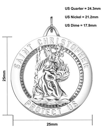 US Jewels and Gems Men's 0.925 Sterling Silver St Christopher Round High Polished Pendant Necklace, 25mm4