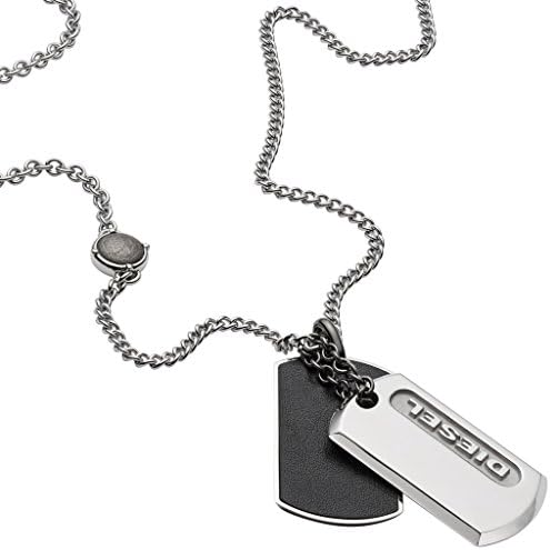 Diesel Necklace for Men Double Pendant, 50cm+5cm Silver Stainless Steel Necklace, DX1156040
