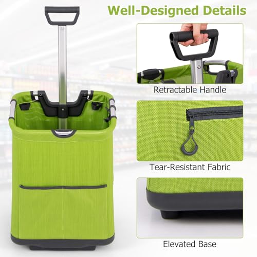 SOARS Einkaufstrolley klappbar, Einkaufswagen mit Teleskopstange & Rädern & 2 vorderseiten Taschen, 50L Shopping Trolley leicht, Einkaufstasche bis 35 kg belastbar – Bild 5