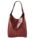 Marke: Freyday Freyday Damen Ledertasche Shopper Wildleder Handtasche Schultertasche Beuteltasche Metallic look BT02 (Rot Metallic Snake)