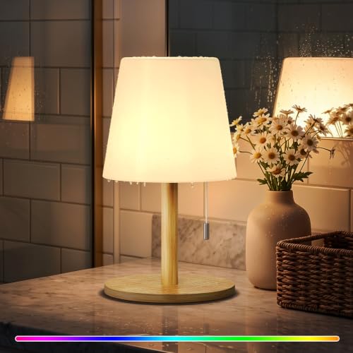 Image of uuffoo Shower Lamp Rechargeable Cordless Light Waterproof for Bathroom Spa | Portable Battery Operated Table Lamp RGB Mood Lighting LED Night Light for Patio kitchen Camping (Bamboo)