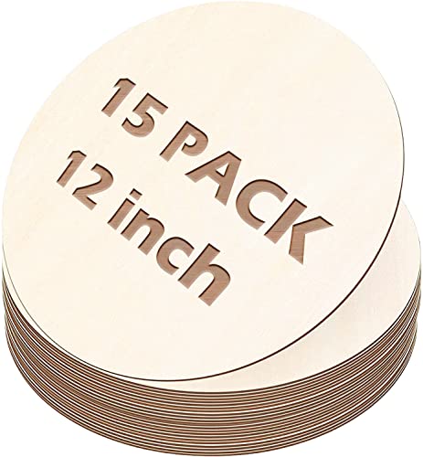 Gerodaphin Wood Circles 15 Pcs 12 Inch Round Wood for Crafts Unfinished Wooden Blank Round Wooden Slices Wood Circles for Painting DIY Burning Art Door Hanger Home Party Christmas Holiday Decor