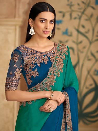 Image of AKHILAM Women's Satin Sequence Embroidery Saree With Unstitched Blouse Piece(SNDLWOD1601 TFH Parent)