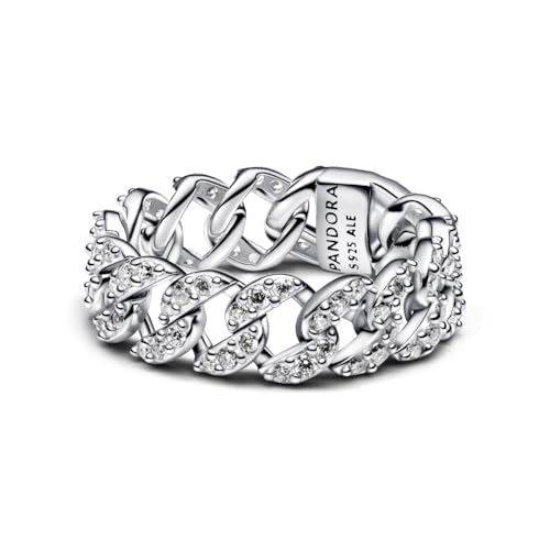 PANDORA Timeless Pavé Cuban Ketten-Ring aus Sterling Silber mit Zirkonia, Größe: 52, 193557C01-52
