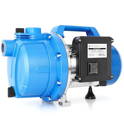 FOTING Gartenpumpe 1100 W, max. 7.200 l/h, max. 50 m Förderhöhe, max. 4,5 bar, Saughöhe bis 7 m, für Haus & Garten, mit Tragegriff & Entleerungsventil, Überhitzungsschutz, G1" Saug-/Druckanschluss