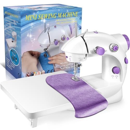 Sewing Machine with Folding Extension Table, Dual Speed & Built-in Sewing Light Small Sewing Machine, Electric Portable Sewing Machine for Beginners and DIY, Home and Travelling Use