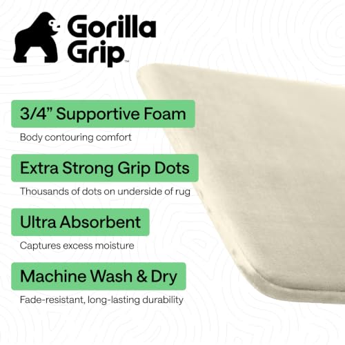 Image of GORILLA GRIP Memory Foam Bath Rugs, Soft Absorbent Velvet Bathroom Mats, Durable Dots on Underside, Machine Washable Bathmat, Carpet Rug Room Decor for Shower Floor, 60x24 Mat, Champagne