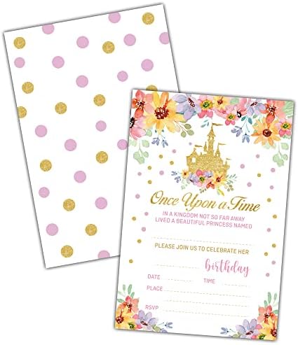 Once Upon A Time Birthday Party Invitation - Fairy Tale Birthday Invites - Bday Invite Ideas For Girls Boys Adult Kids - 20 Fill-in Invitation Cards With 20 Envelopes (invite C001)