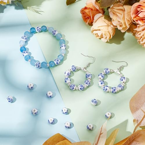 SUNNYCLUE 1 BOX 210Pcs 8MM Ceramic Blue Flower Beads Porcelain Beads Bulk White Printed Flowers Small Smooth Spacer for jewellery Making Bracelets Necklace DIY Crafting Beginners - Image 4