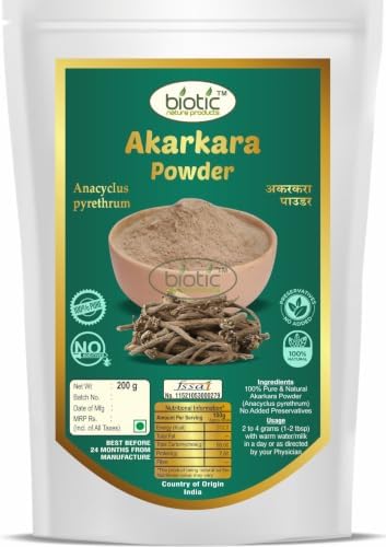 Biotic Original Akarkara Powder 200gm (Anacyclus Pyrethrum) Akkalakarra Root Powder