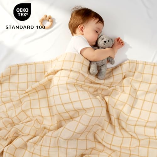 Image of HECCEI Muslin Baby Swaddle Blanket Bamboo Cotton 47 x 47 Inches | Soft Breathable Receiving Blanket Swaddles for Newborn Registry Gift for Baby Showers