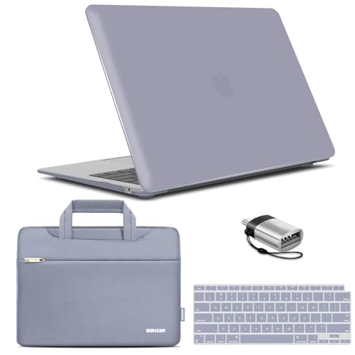 IBENZER Compatible with New MacBook Air 13 inch Case 2022 2021 2020 M1 A2337 A2179 A1932, Hard Shell Case & Sleeve & Keyboard Cover & Type C for Mac Air 13 with Touch ID, Lavender Gray, MAT13-LVGY+3