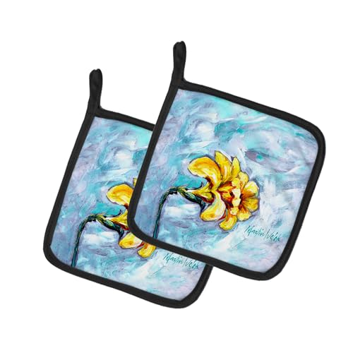 Caroline's Treasures Yellow Daffy Daffodils Pair of Pot Holders Kitchen Heat Resistant Pot Holders Sets Oven Hot Pads for Cooking Baking BBQ, 7 1/2 x 7 1/2