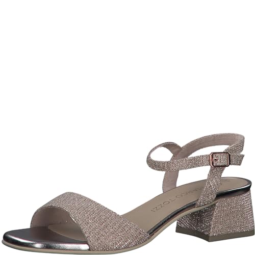 MARCO TOZZI Sandali Donna con Tacco con Cinturino Regolabile Glitterati, Metallico (Rose Metallic), 39 EU