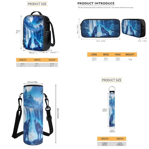 Moon Wolf Bookbag for Boys with Lunch Box 6-8 8-12 Kids Backpack Set Lightweight 17 Inch Bookbag with Front Pocket for Elementary Middle School Bags Large Capacity Back Pack for Teens4