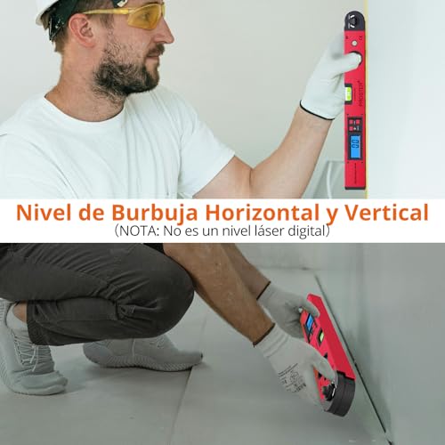 Miniatura 5 de Proster Nivel De Ángulo Digital 0-225 Buscador De Ángulos Con Indicador Lcd De 400mm 16 Pulgadas Transportador Angulos Digital Medición De Ángulo Vertical Horizontal Doble Nivel De Burbuja-Rojo