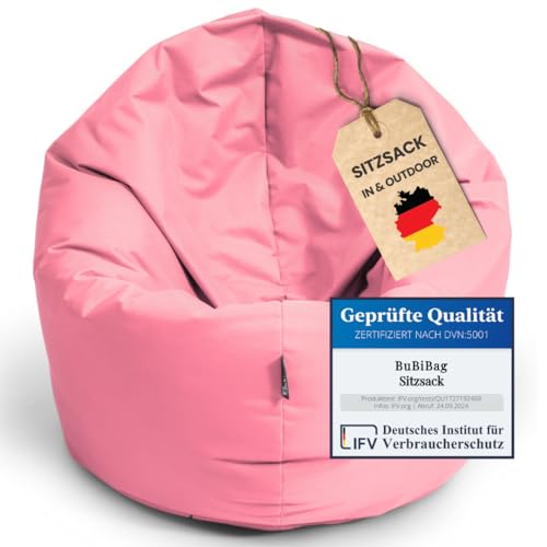 BuBiBag 2in1 Sitzsack Sitzkissen mit Füllung |Medium Ø: 110 cm, puderrosa...