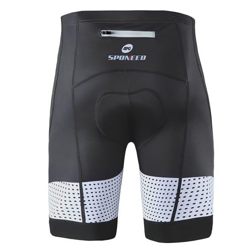 sponeed Shorts de ciclismo masculinos com bolsos acolchoados, Bolso branco, M