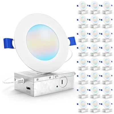 Sunco 24 Pack 4 Inch LED Recessed Lights, Canless Ceiling Light Slim, 700 LM, 10W, Selectable CCT 2700K/3000K/4000K/5000K/6000K, Dimmable, Wafer Thin, with Junction Box ETL