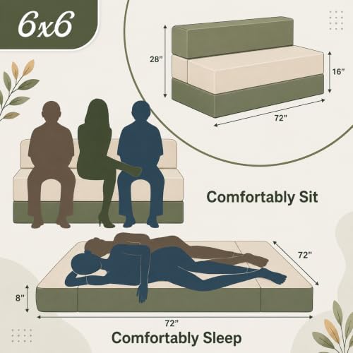 Image of Sofa Cum Bed with Jute Fabric, Convertible Four Seater Sofa Bed 6x6 Ft, Comfortable Cushioned Seating, Space Saving Design for Living Room, Bedroom & Guest Room - Red Color