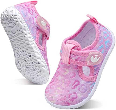 JOINFREE Girls Boys Summer Beach Breathable Athletic Slip on Sneakers Beach Sandals for Kids Leopard Purple 18-24 Months