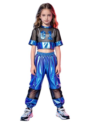 Traje hip hop con brillo para niñas y conjunto de ropa urbana con pantalones cargo