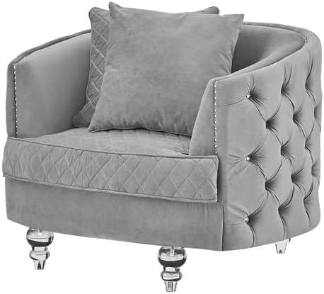 3Pc Couch Set Grey Chesterfield Modern Luxury Love Seat Sofa Chair Living Room Furniture