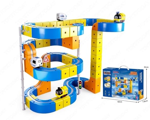 Image of TOYSTODAY Magnetic Building Block Track Car Set for Kids 3+ | DIY Construction Race Track Toy with Magnetic Blocks & Track Cars | STEM Learning Educational Toy Gift for Boys & Girls (130 PCS)