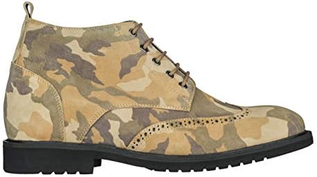 CALTO Men's Invisible Height Increasing Elevator Shoes - Camo Brown Premium Leather Lace-up Lightweight Wing-tip Work Boots - 3 Inches Taller - S3650 - Size 8 D(M) US | Image 1