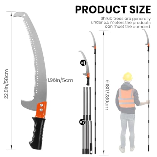 Image of HASTHIP Manual Pruning Saw 9.8ft Adjustable Stainless Steel Pole Saw with Curved Hooked Blade Branch Trimmer for High Thick Branches Cutting and Tree Limb Trimming Tool