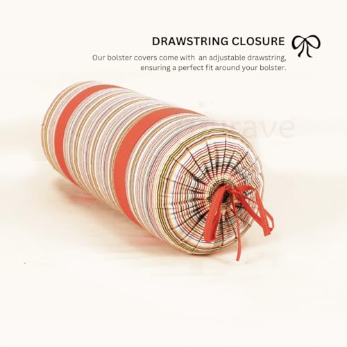 Image of AURAVE Woven Cotton 144 TC Bolster Cover with Drawstring Closure, Set of 2, Soft Breathable Durable Machine Washable for Sofa Bed & Home Decor, 15 inchx30 inch, Peach | Cover Only