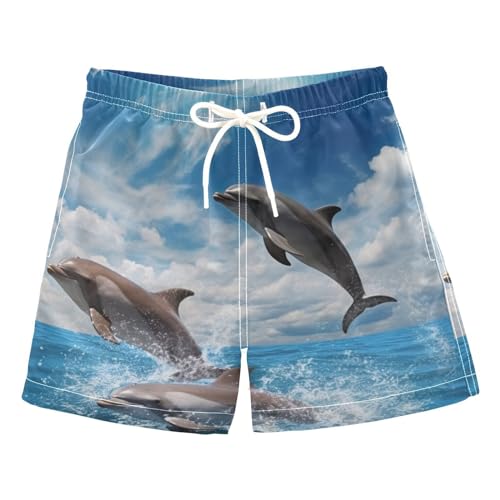 xigua Little Boy Beach Board Shorts Quick Dry Toddler Swim Shorts Kids Swim Trunk Swimsuit 2-7T, Dolphin in The Ocean