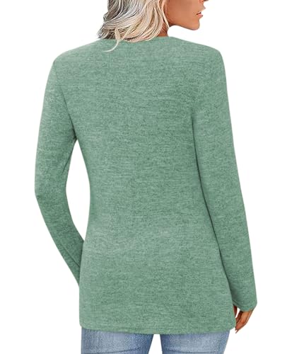 FMEYOA Women's Fall Long Sleeve Tunic Tops for Leggings V Neck Button Casual Blouse Sweatshirt(Green,Medium)