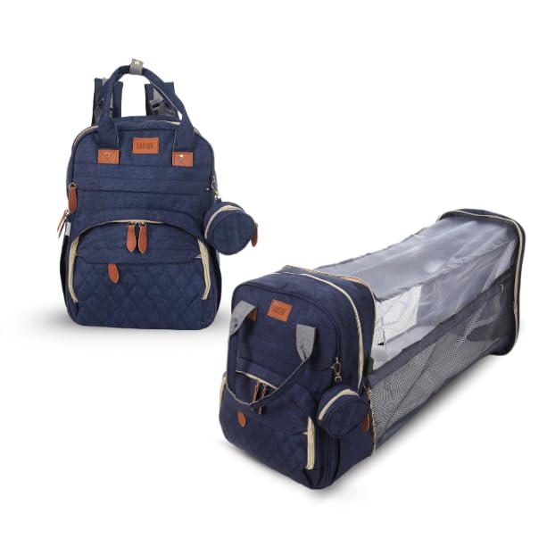 Image of Diaper Bag Backpack with Built-in Changing Station,Large Capacity Waterproof Mummy Bag with Bassinet,Insulated Pockets,Laptop Compartment & Organizer for Baby Essentials Travel,Unisex-Navy Blue